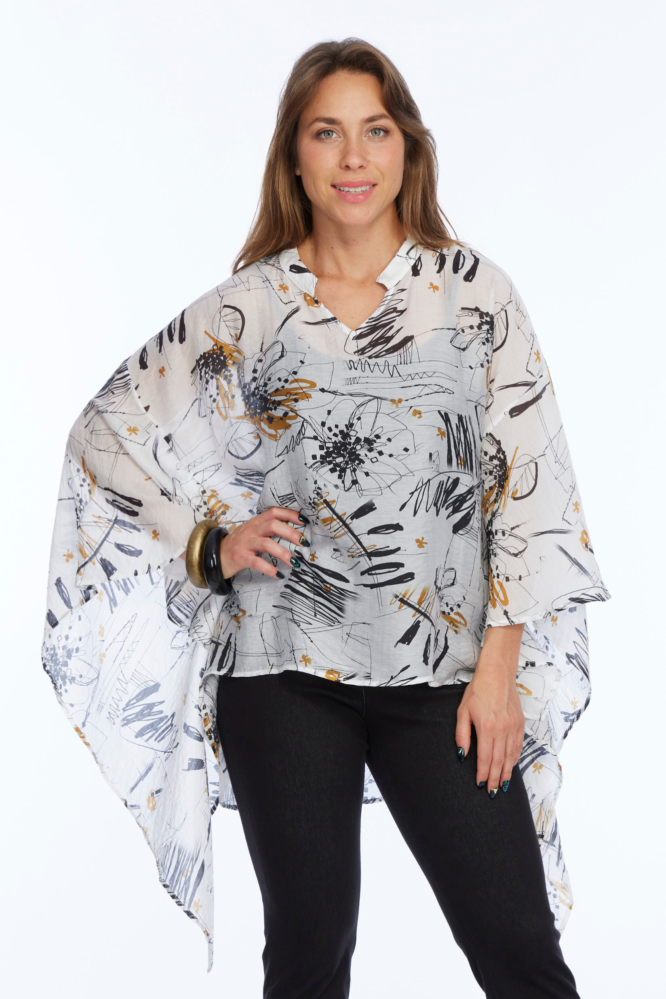 Women's 2 Size Sheer Scribble Print Flowy Blouse - "Maya"