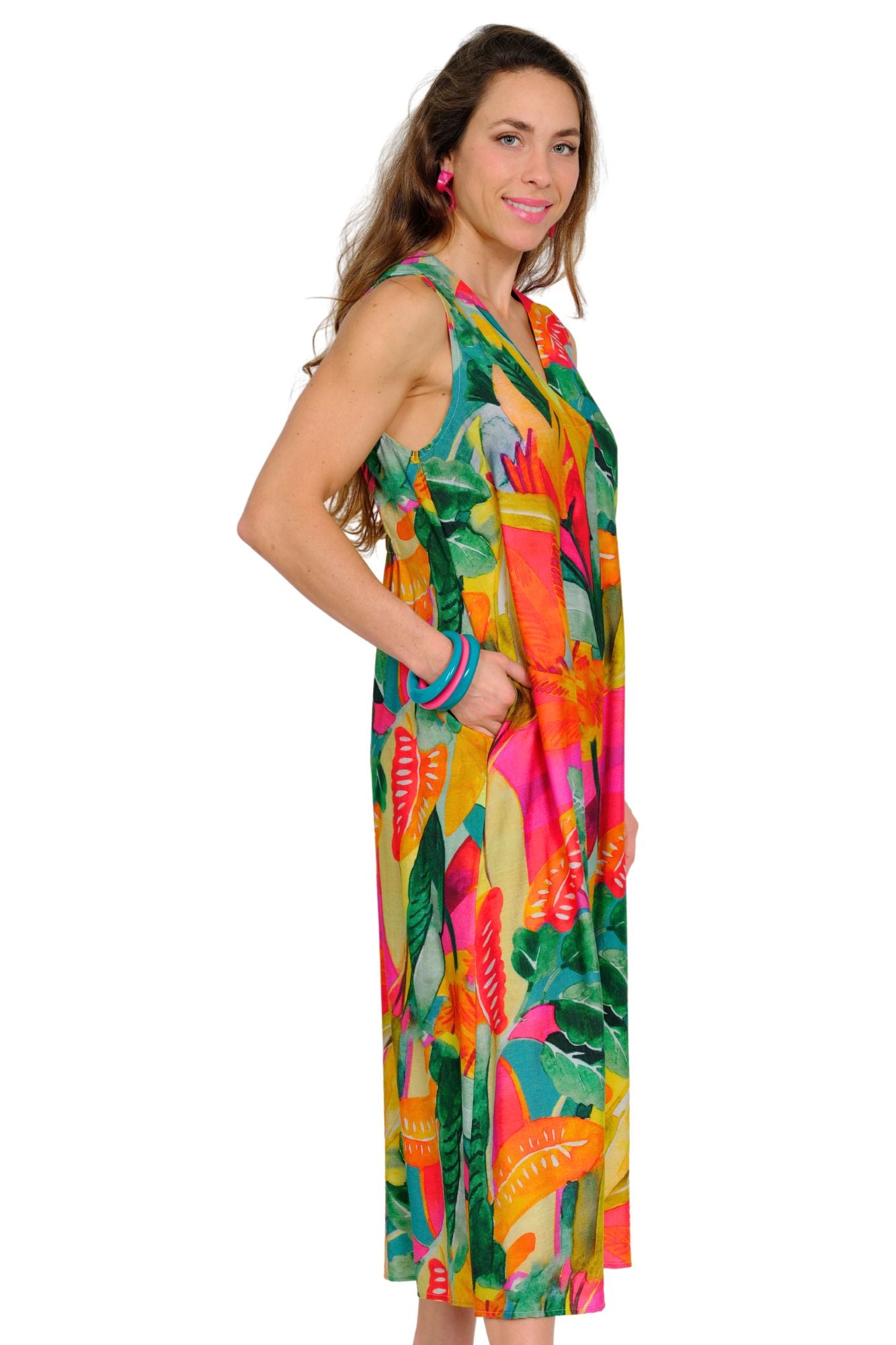 Women's jungle pattern midi print dress ideal for summer resort outfits
