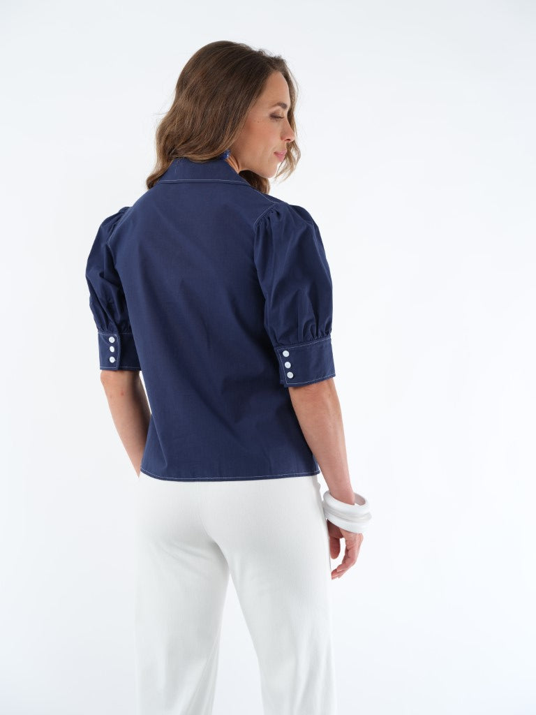 LIOR Women's Boyfriend Pointed Collar Short Sleeve Shirt - Blanche