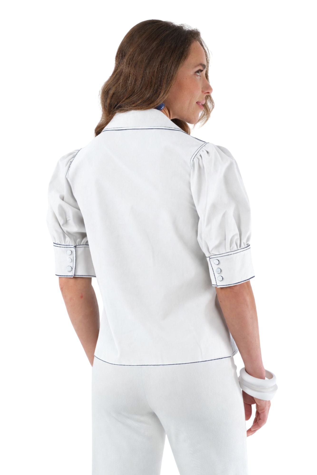LIOR Women's White Boyfriend Pointed Collar Short Sleeve Shirt - Blanche