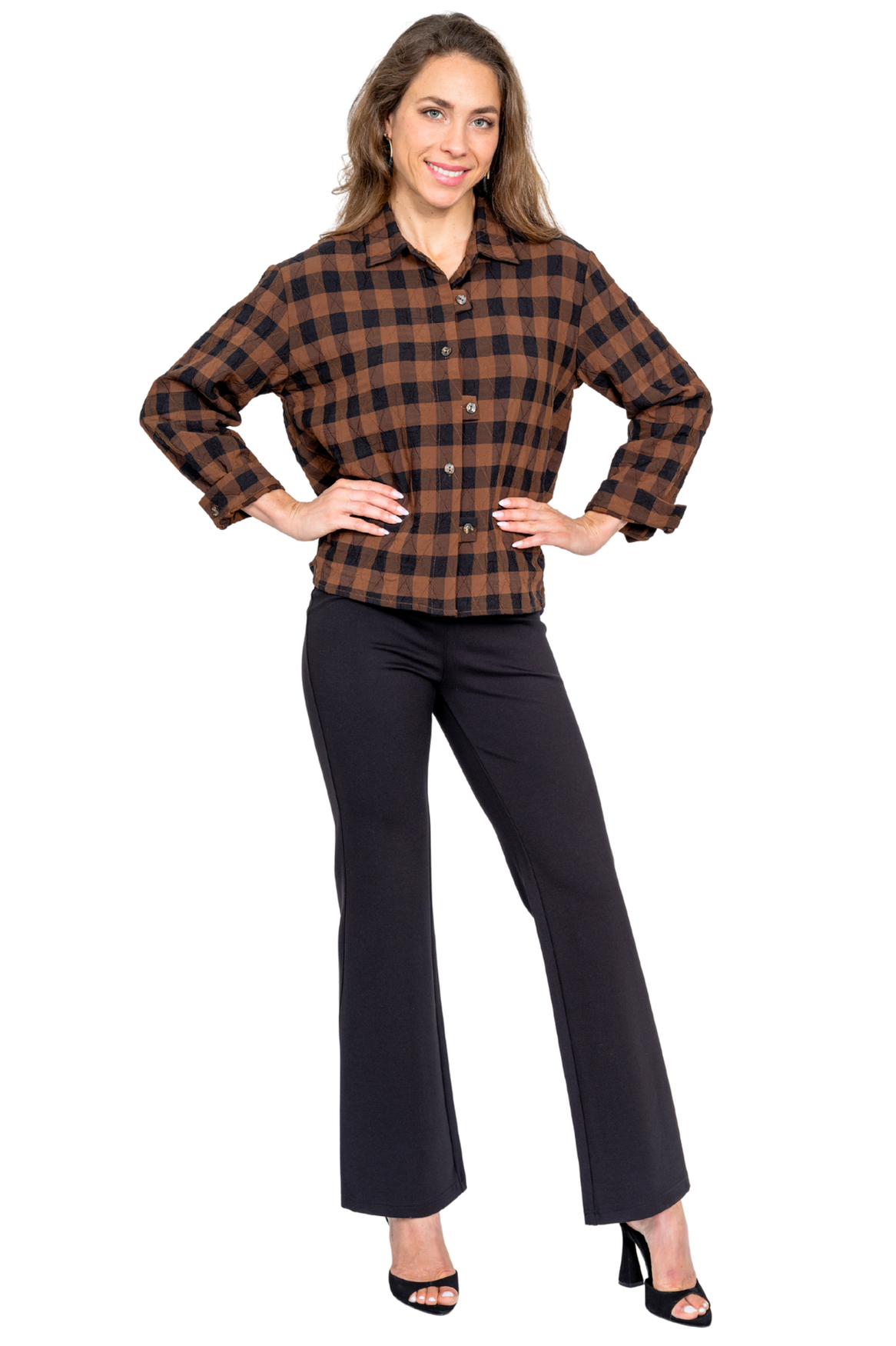 LIOR Women's Brown Plaid Shirt Jacket - "Choco"