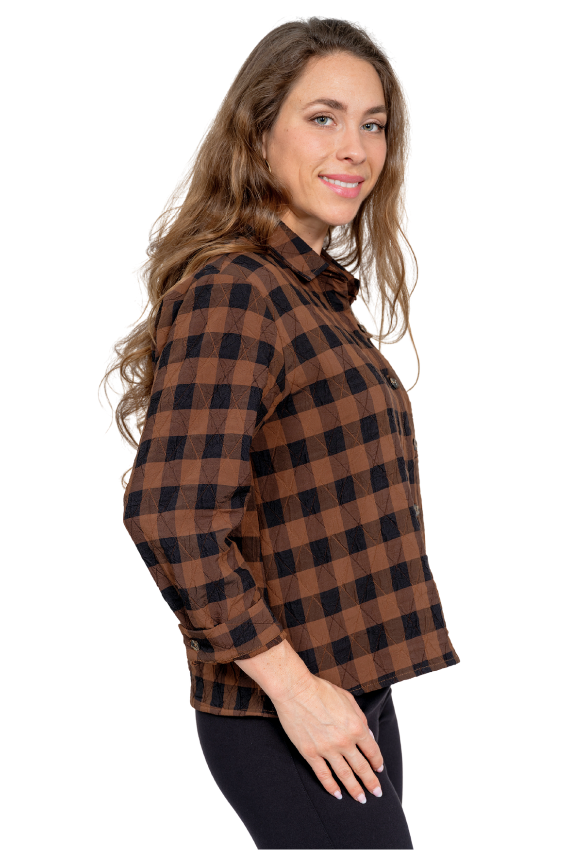 LIOR Women's Brown Plaid Shirt Jacket - "Choco"