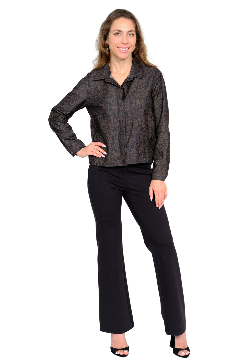 LIOR Women's Black Leopard Shirt Jacket - "Clover"
