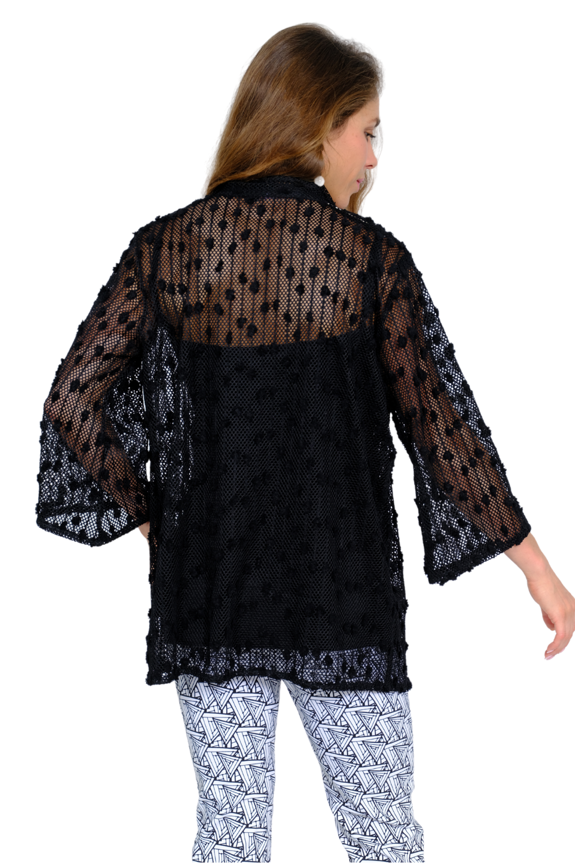 LIOR Women's Elegant Black Mesh Textured Cardigan