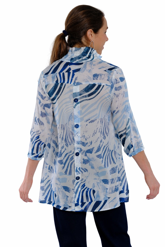 Blue printed comfort tunic for women with three-quarter sleeves