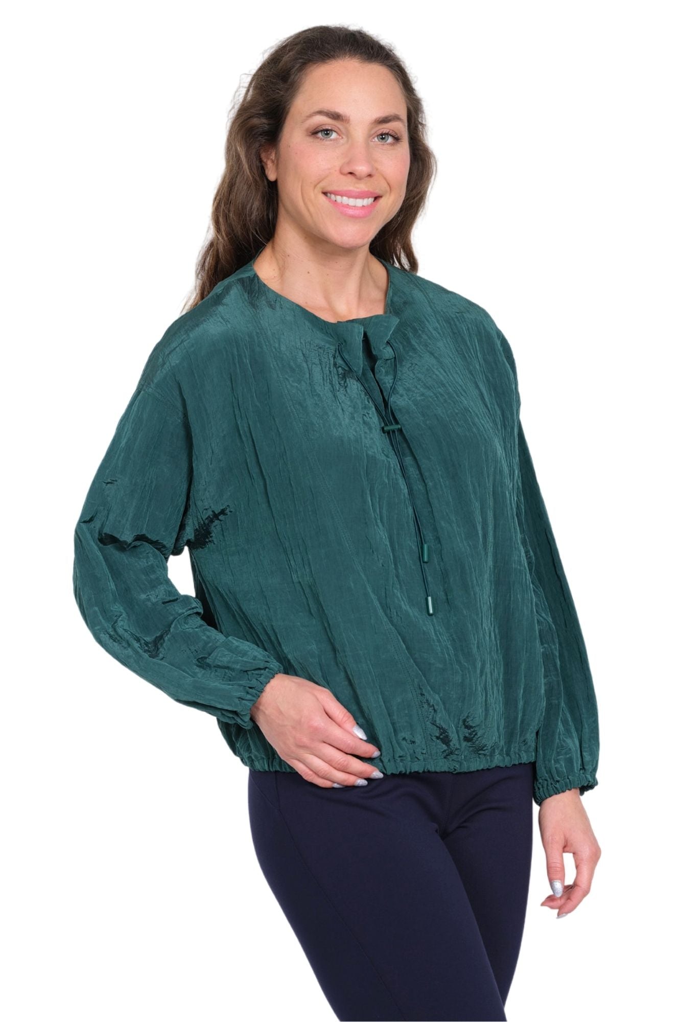 Women's Forest Green Blouse with Relaxed Fit and Toggle Neckline by LIOR