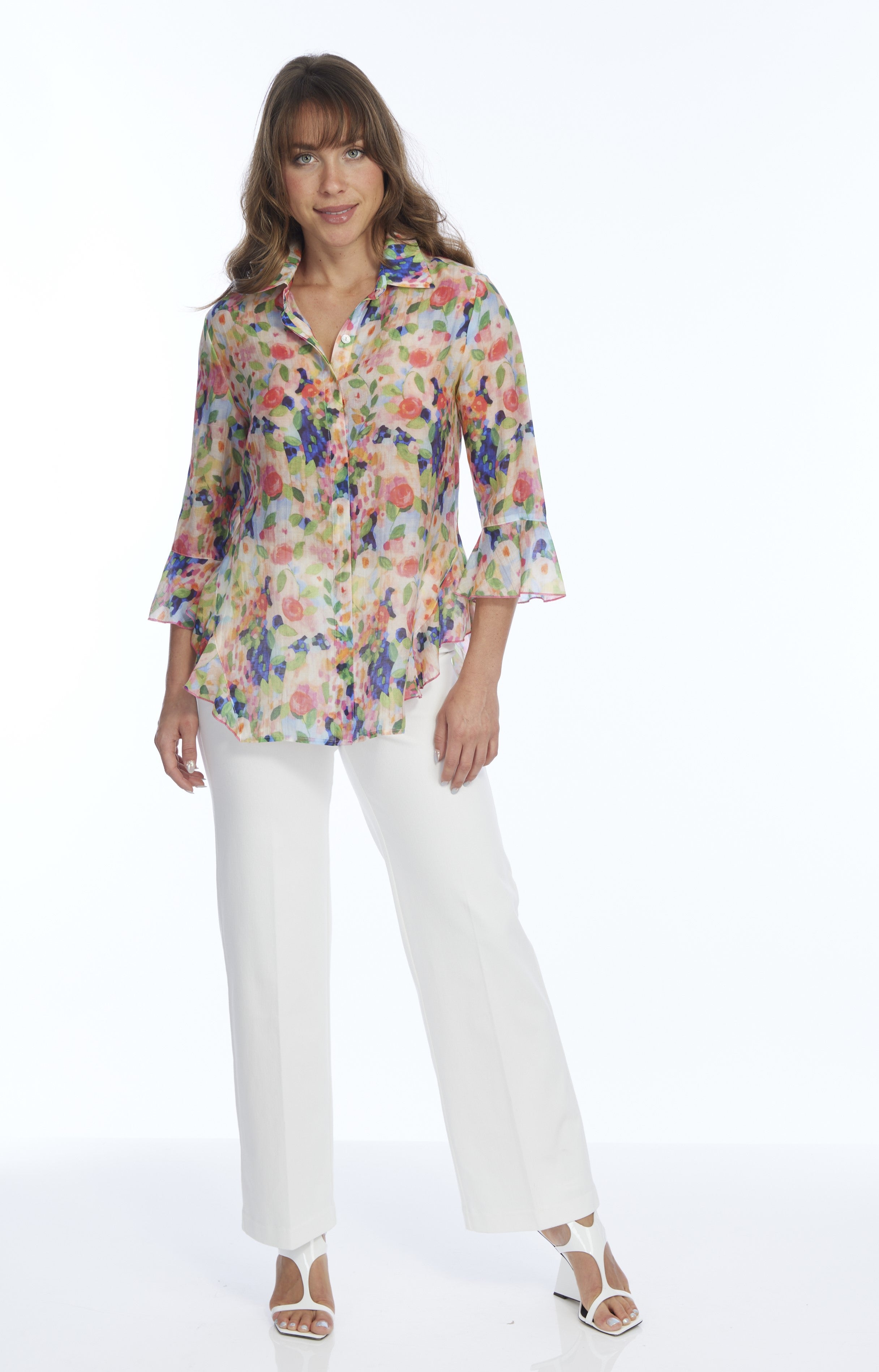 LIOR Women's Mini Flare Pull On Pant 30" Inseam Soft Cotton White Denim Jean-"Stella"