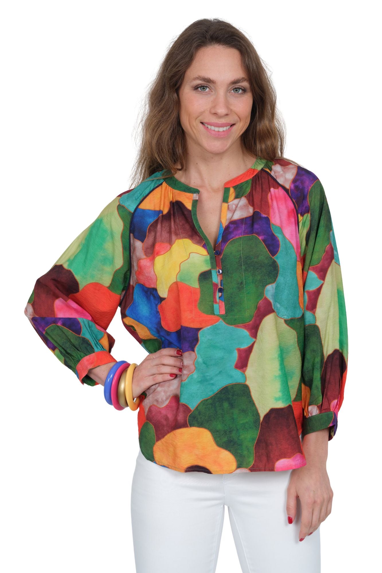 LIOR Indie women’s printed blouse with colorful abstract design