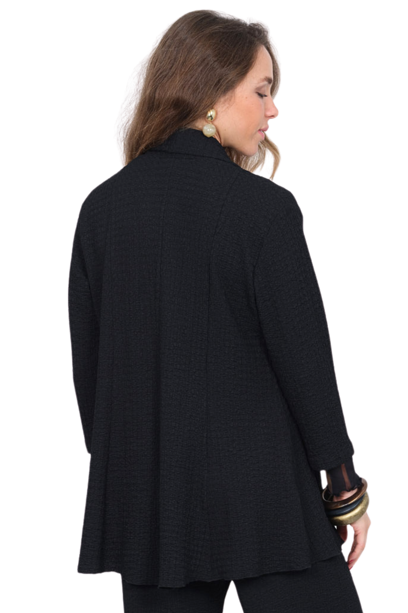 Women's Black Waffle Knit Cardigan Long Sleeves - "Kit"