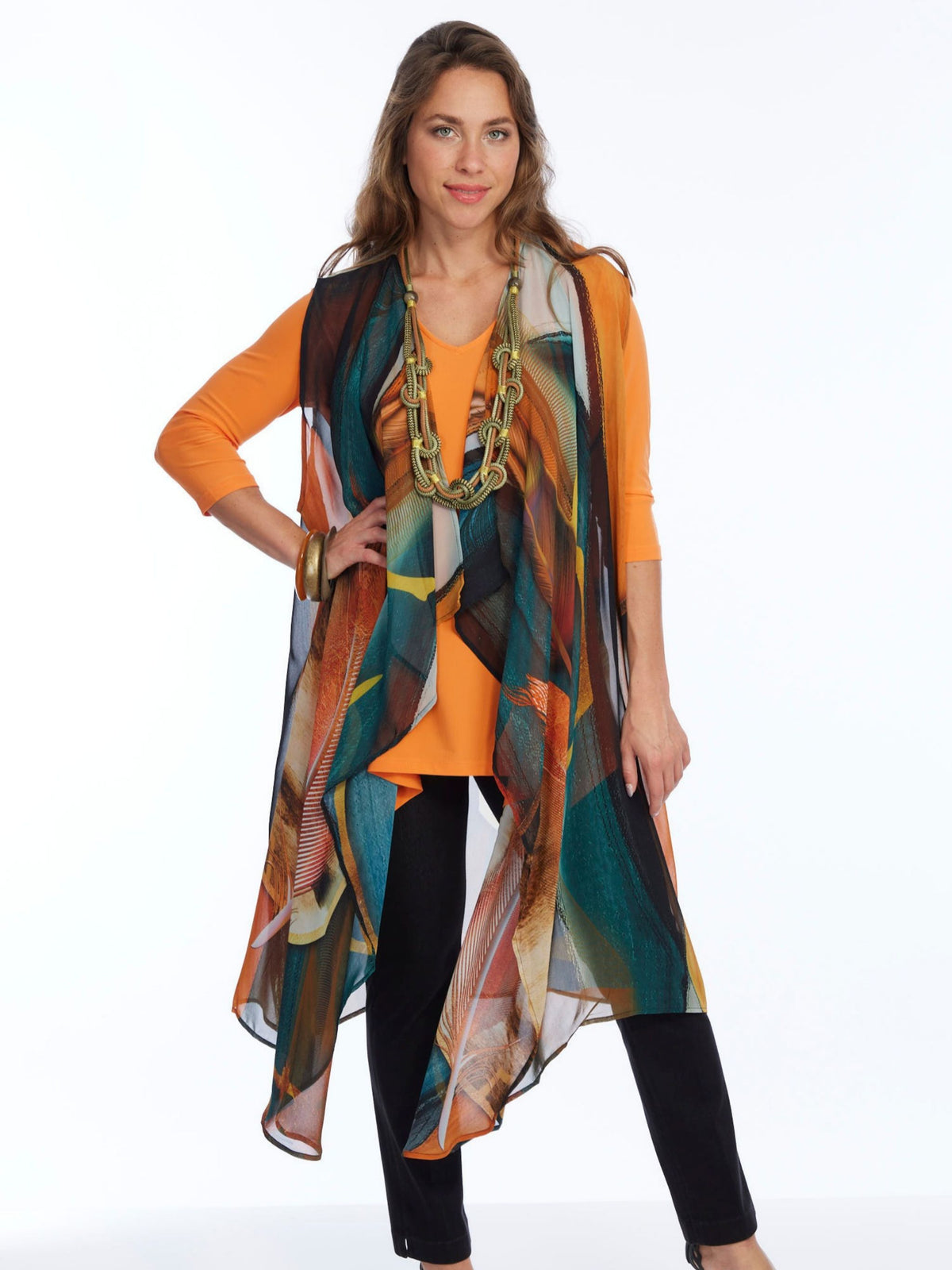 Women's Long Fall Color Sheer Vest MILA | LIOR