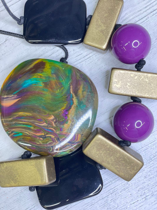 Alisha D Resin Disc Statement Necklace Fall Color Multi Green