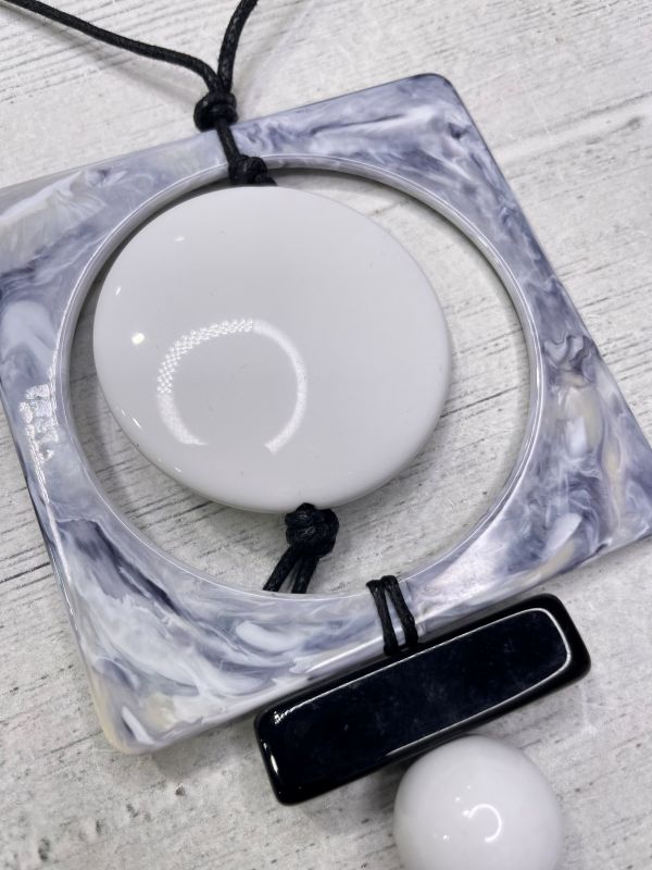 Alisha D Chunky Resin Pendant White Marble Long Necklace