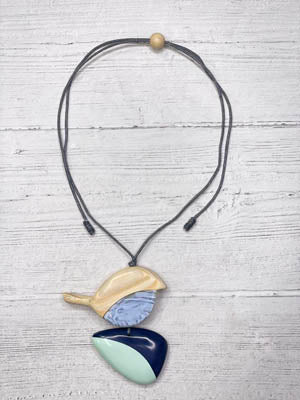 Bird on the stone pendant wood resin adjustable handmade necklace Alisha D
