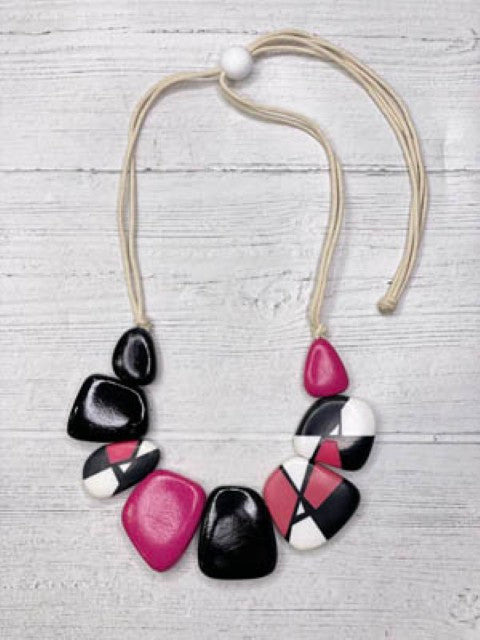 Alisha D Women's Adjustable Cord Fuchsia Wood Beaded Statement Necklace