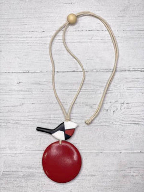 Alisha D Red Wood Pendant Necklace Adjustable Cord