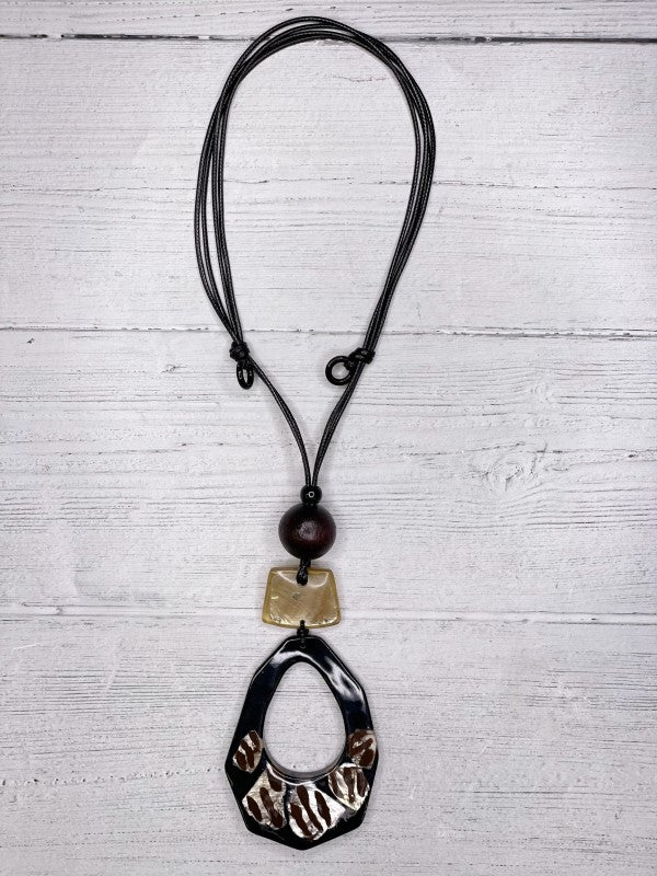Alisha D Brown Animal Print Mosaic Resin Pendant Necklace Adjustable Cord
