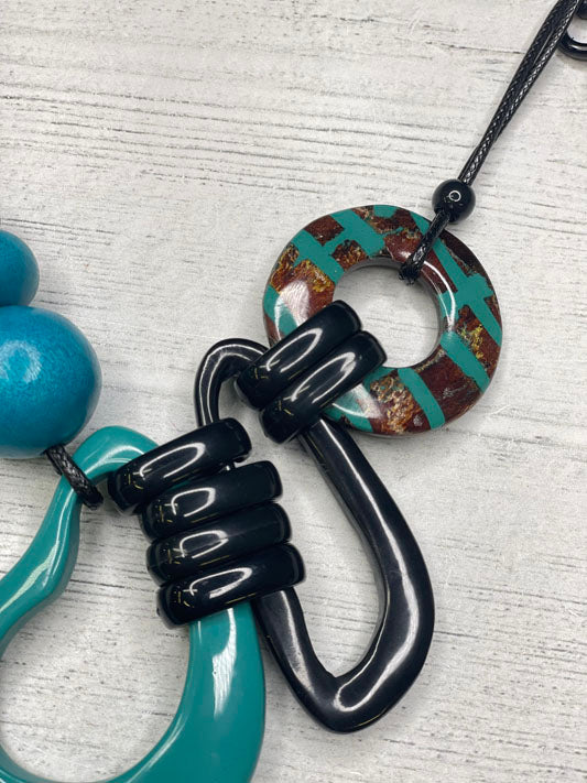 Alisha d Asymmetrical Turquoise Resin Pendant Necklace Adjustable Cord