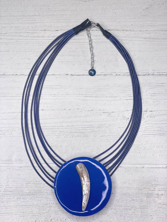 Alisha d Multi Strands Cord Blue Resin Pendant Statement Necklace