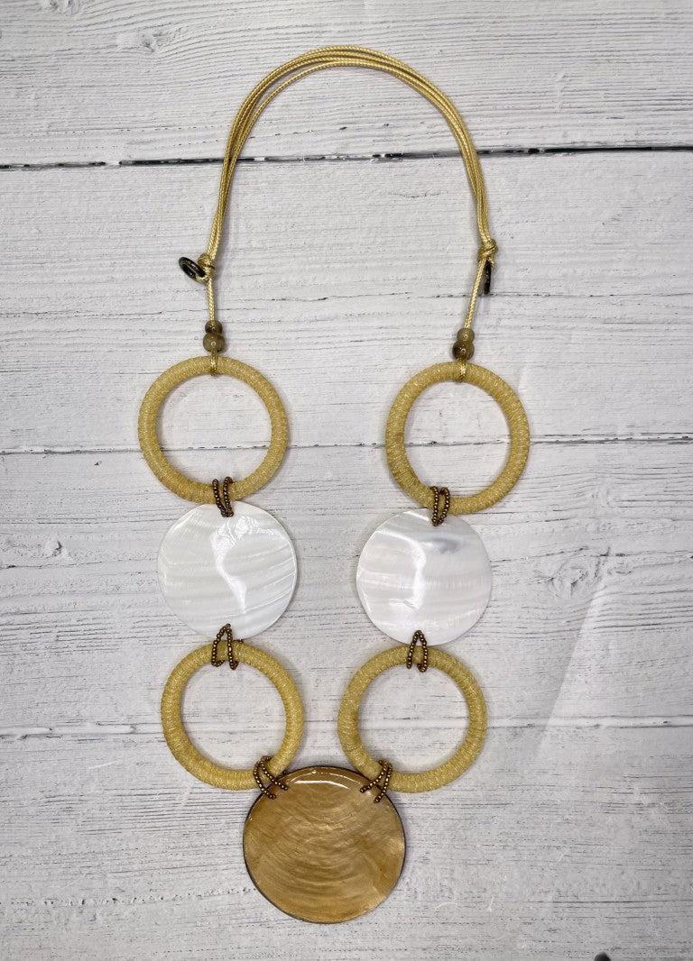 Alisha D Beige Tone Resin and White Shell Statement Handmade Necklace