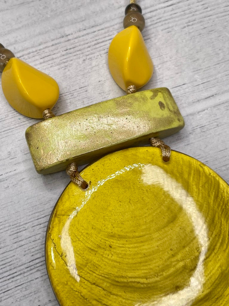 Alisha D Big Yellow Resin Pendant Necklace Adjustable Cord