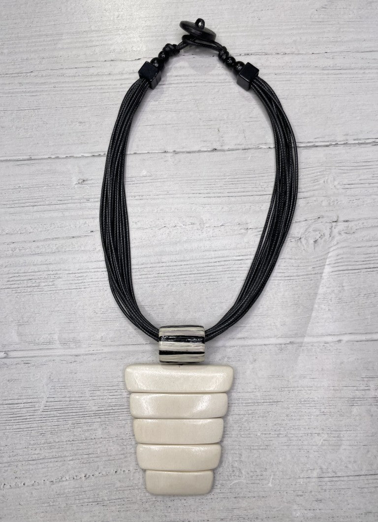 Alisha D White Wood Pendant Statement Necklace