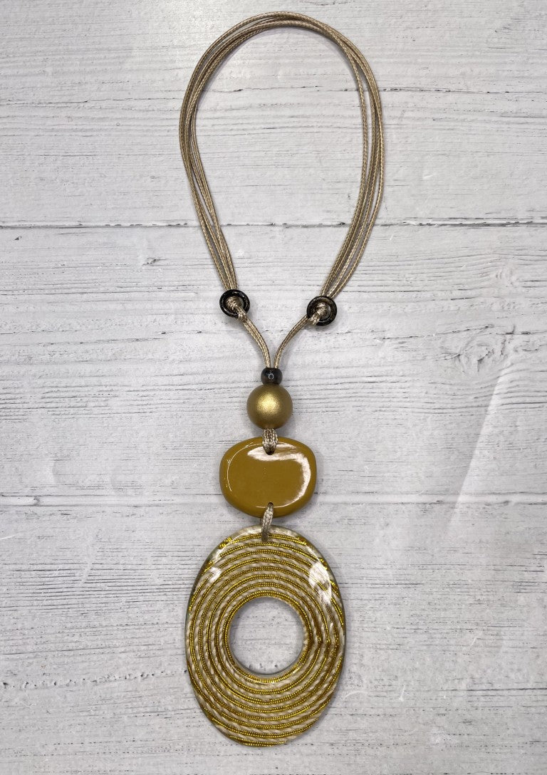 Alisha D Camel Tone Resin Pendant Adjustable Cord