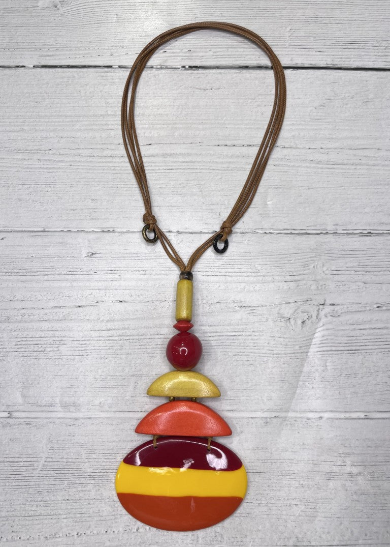 Alisha D Tricolor Oval Resin Pendant Necklace Adjustable Cord