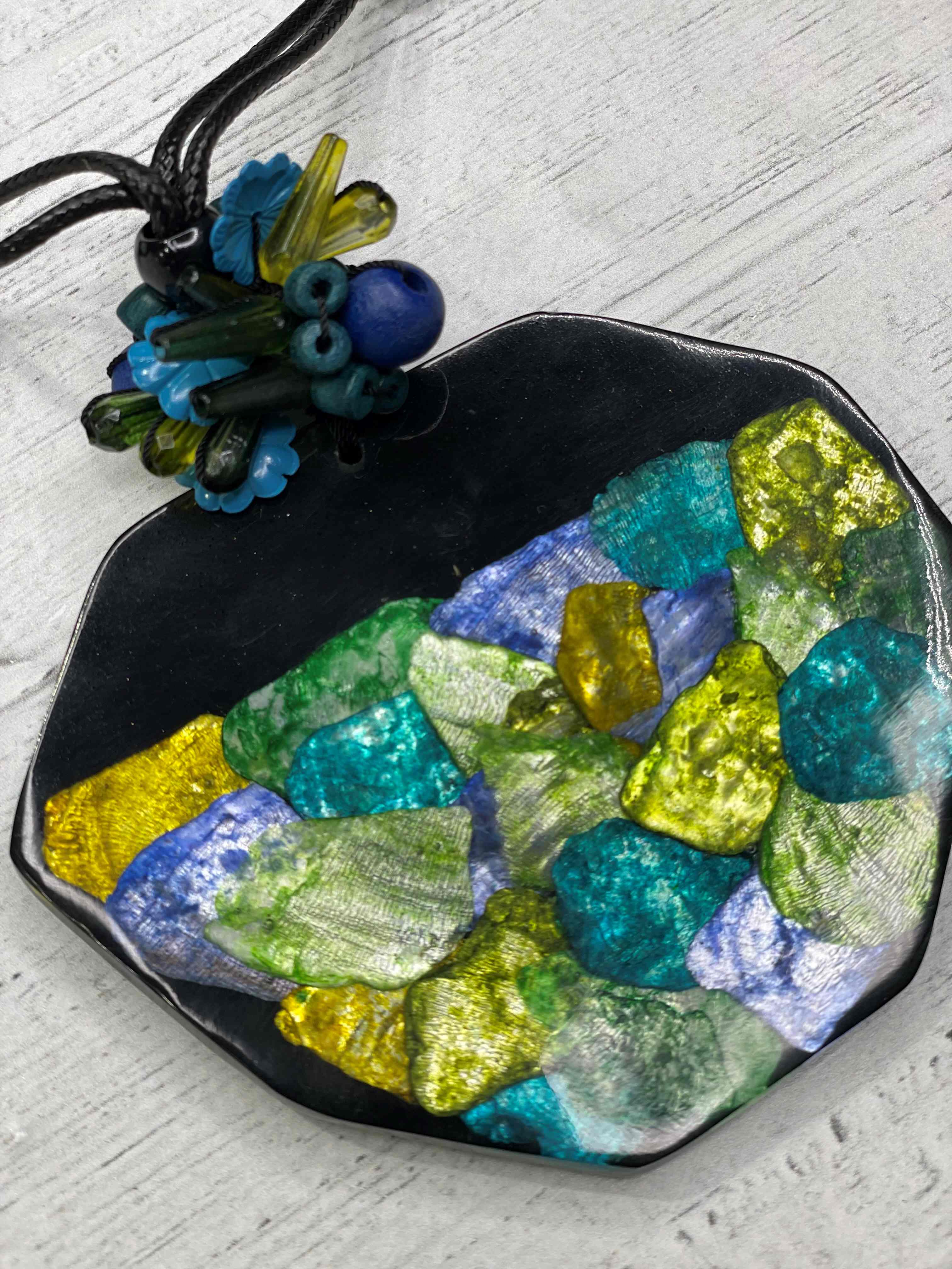 Alisha D Long Multicolor Big Pendant Statement Necklace Adjustable Cord