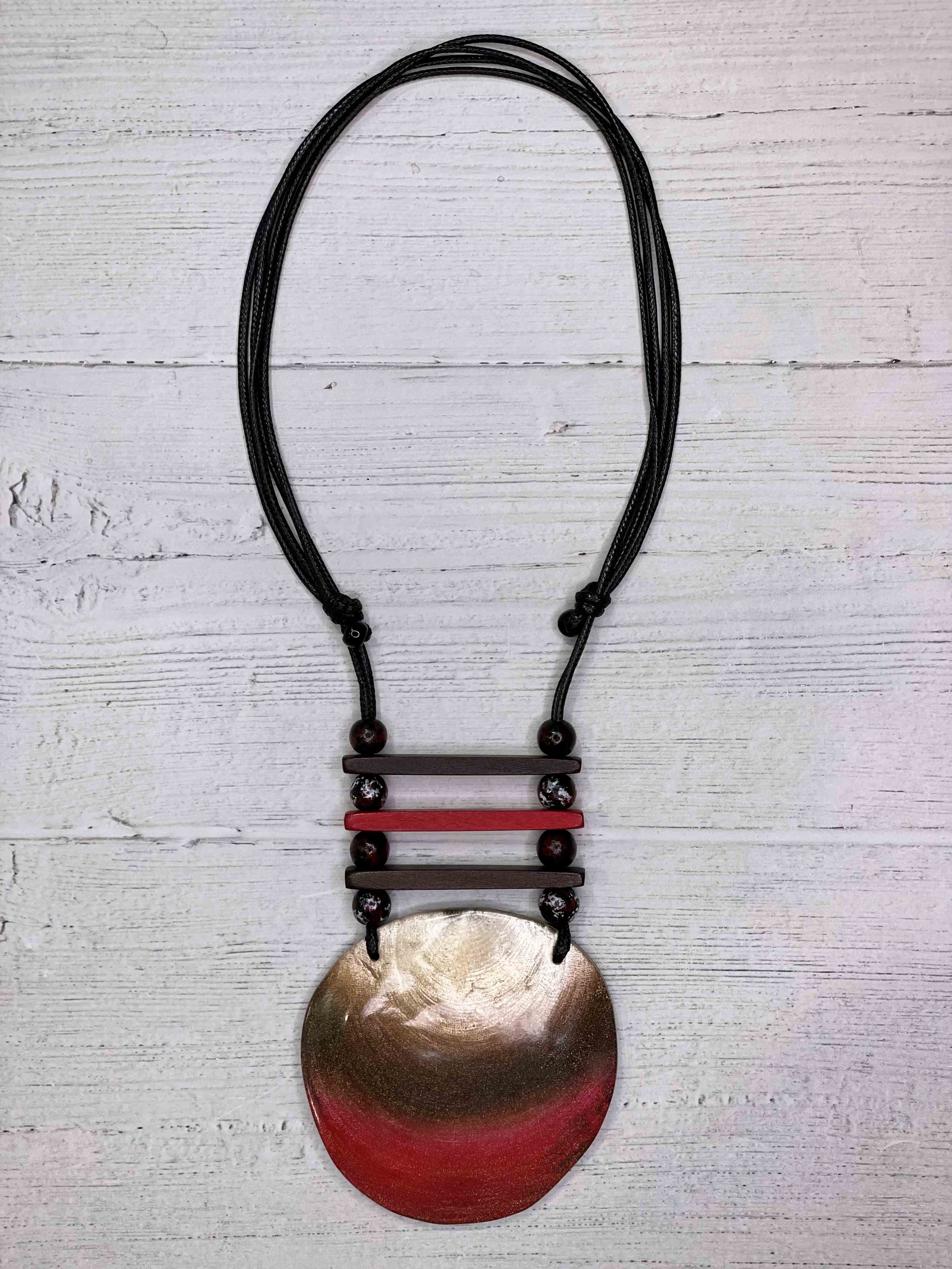 Alisha D Long Statement Necklace Adjustable Cord Resin Pendant