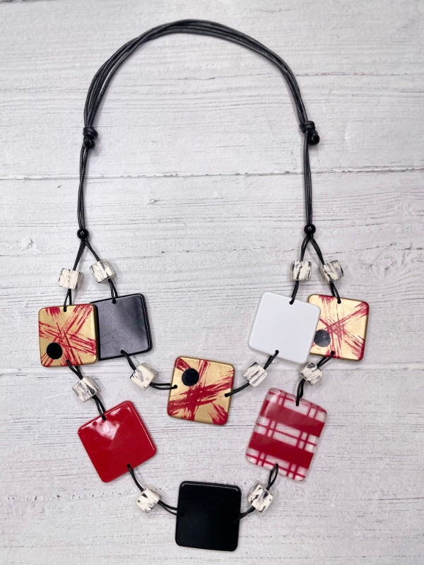 Alisha D Handmade Multi Strand Resin Statement Necklace Adjustable Cord