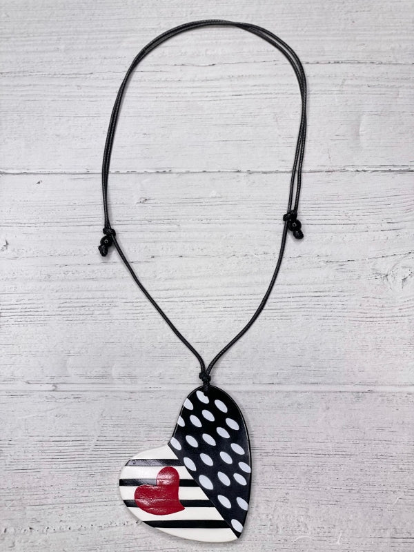 Alisha D Heart Pendant Statement Necklace Adjustable Cord