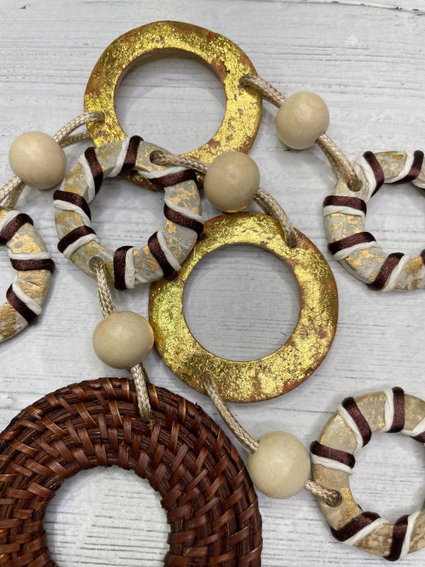 Alisha D Handmade Resin and Fabric Pieces Brown Ecru Necklace Adjustable Cord