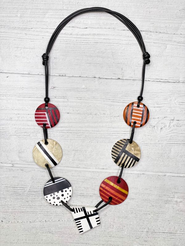 Alisha D Long Statement Necklace Adjustable Cord In Red Black White