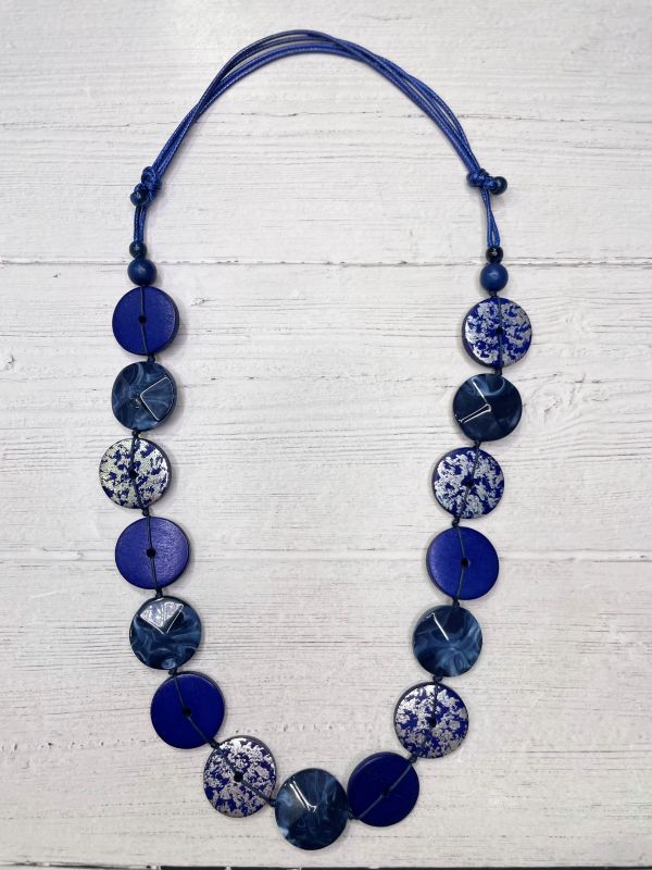 Alisha D Blue Silver Coin Long Statement Necklace