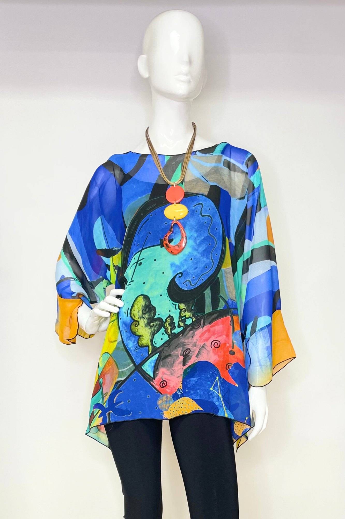 Dark Blue Elegant Sheer Blouse One Size Fits All | LIOR Tunic