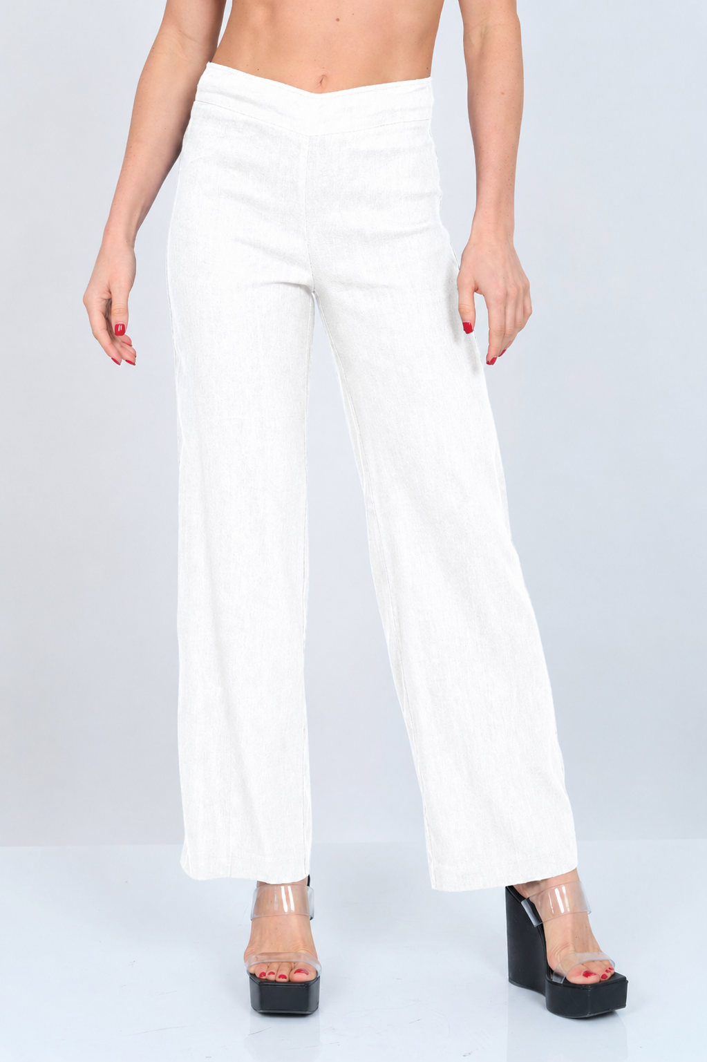 LIOR Women's White Wide Leg Stretch Linen Pull On Pant - "Stella"