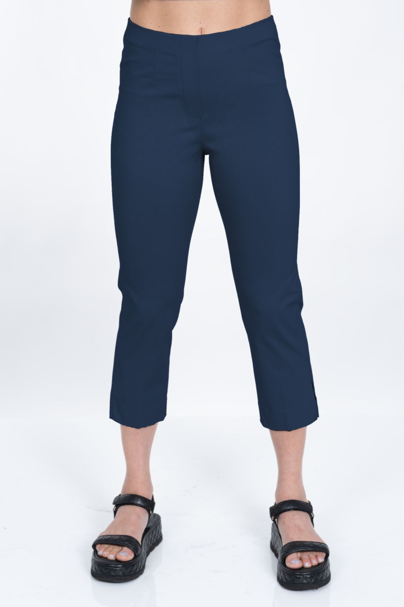LIOR Women's Navy Pull On Cropped Capri 23" Inseam Techno Fabric - "Sidney"