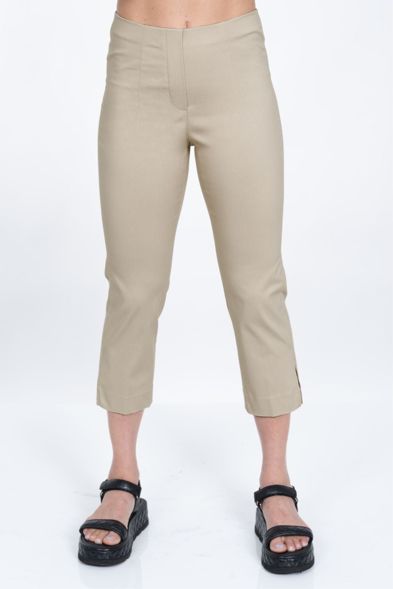 LIOR Women's Lt Taupe Pull On Cropped Capri 23" Inseam Techno Fabric - "Sidney"