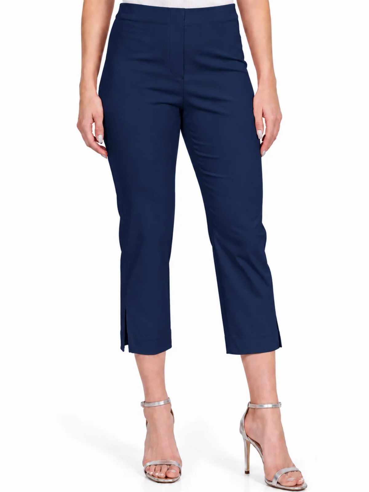 LIOR Women's Navy Pull On Cropped Capri 23" Inseam Techno Fabric - "Sidney"