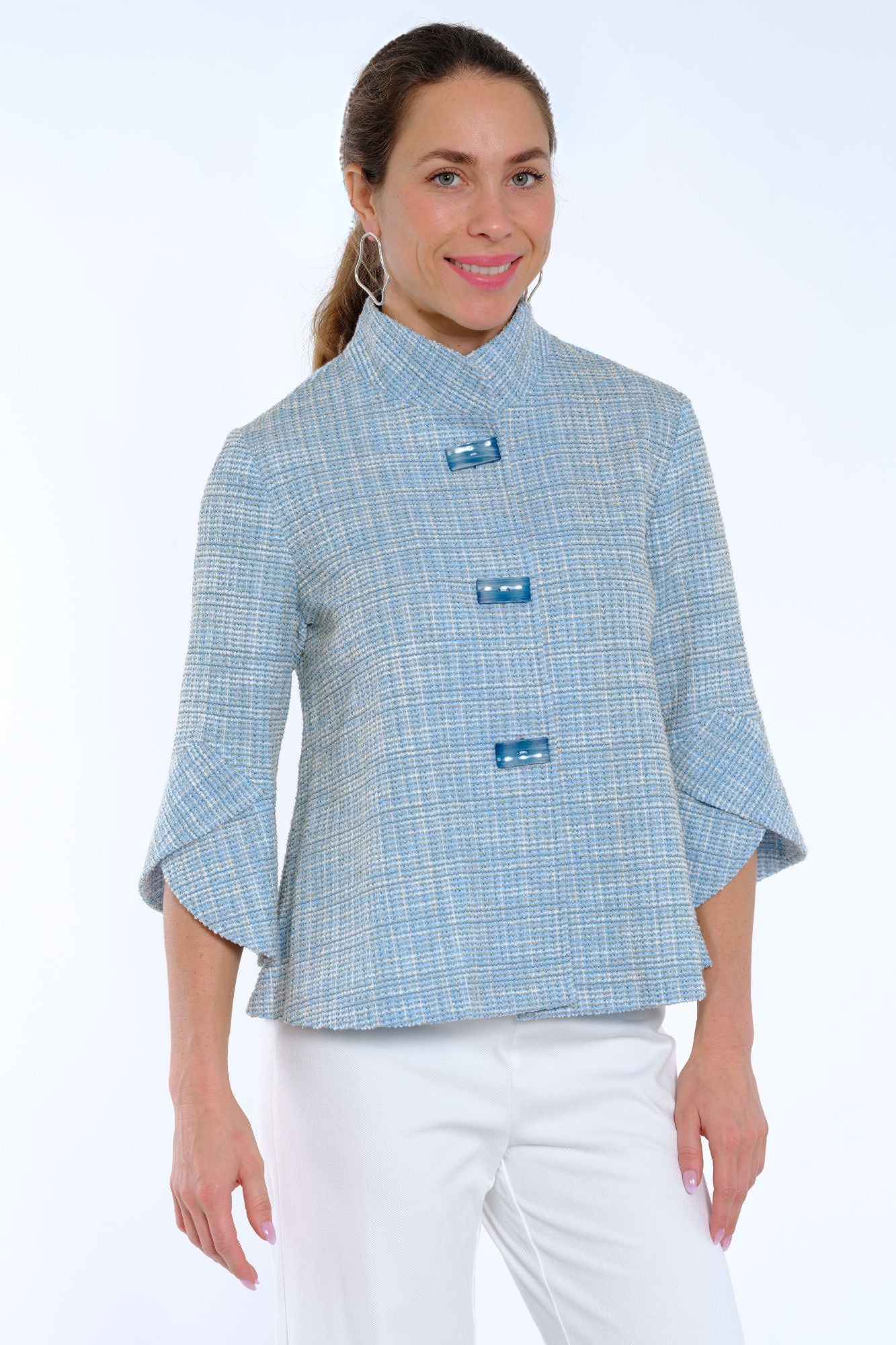 Lior Women's Light Blue Tweed Swing Jacket for Women - "VAYA"