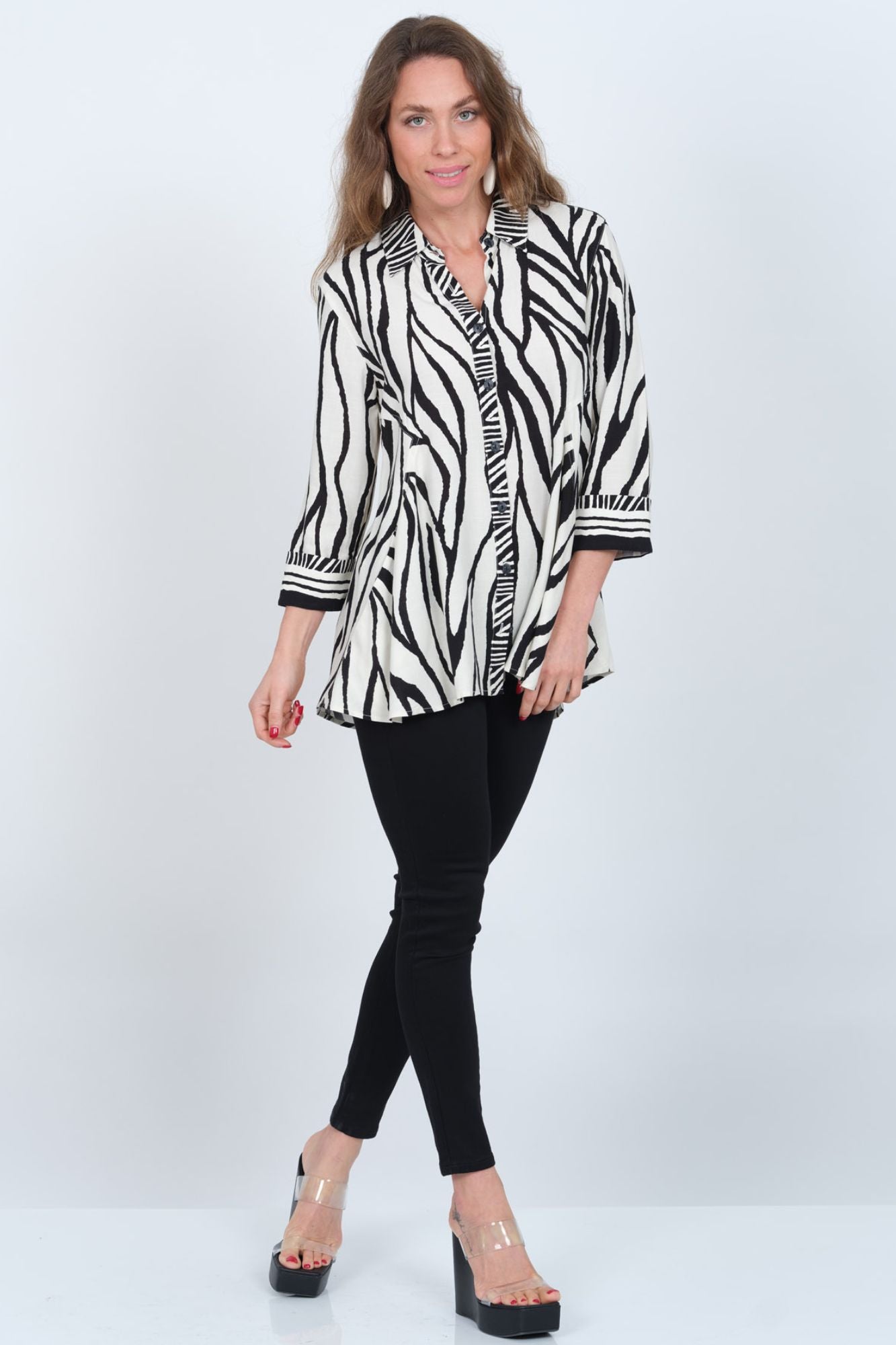 LIOR Women's Zebra Print Blouse 3/4 Sleeves Side Pockets- "Cherish"