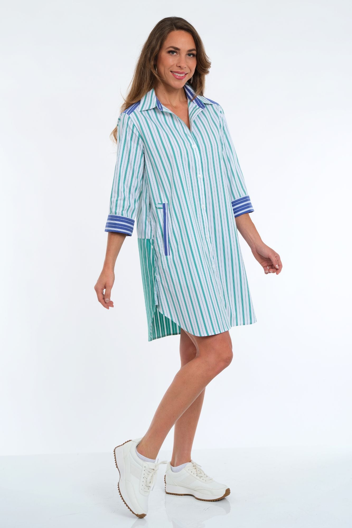 Cotton Striped Button Down Shirt Dress With Side Panel Detail DEBRA | LIOR