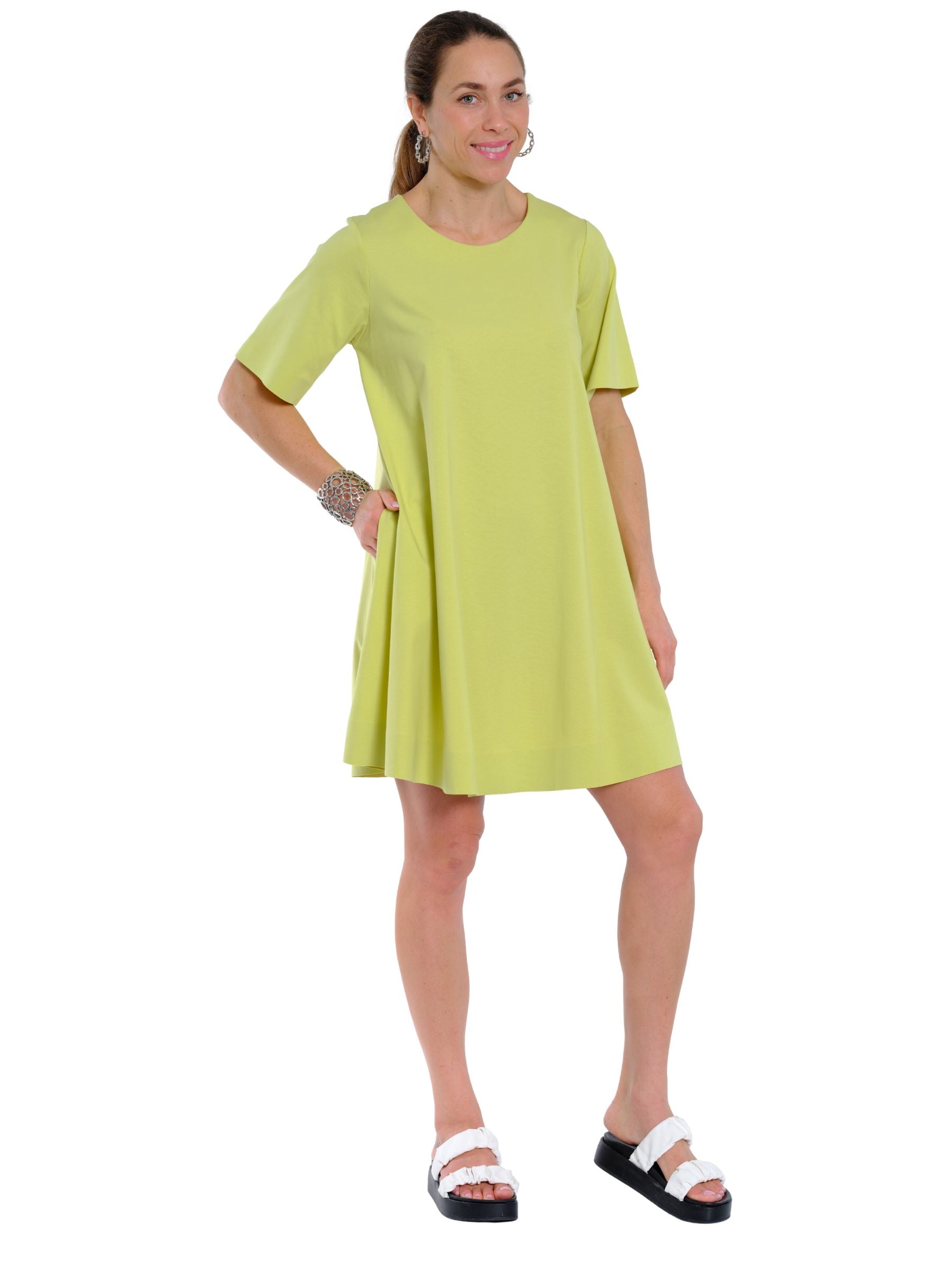 LIOR Women's Lime Green Soft Knit Short Sleeve Dress -"Diamond"