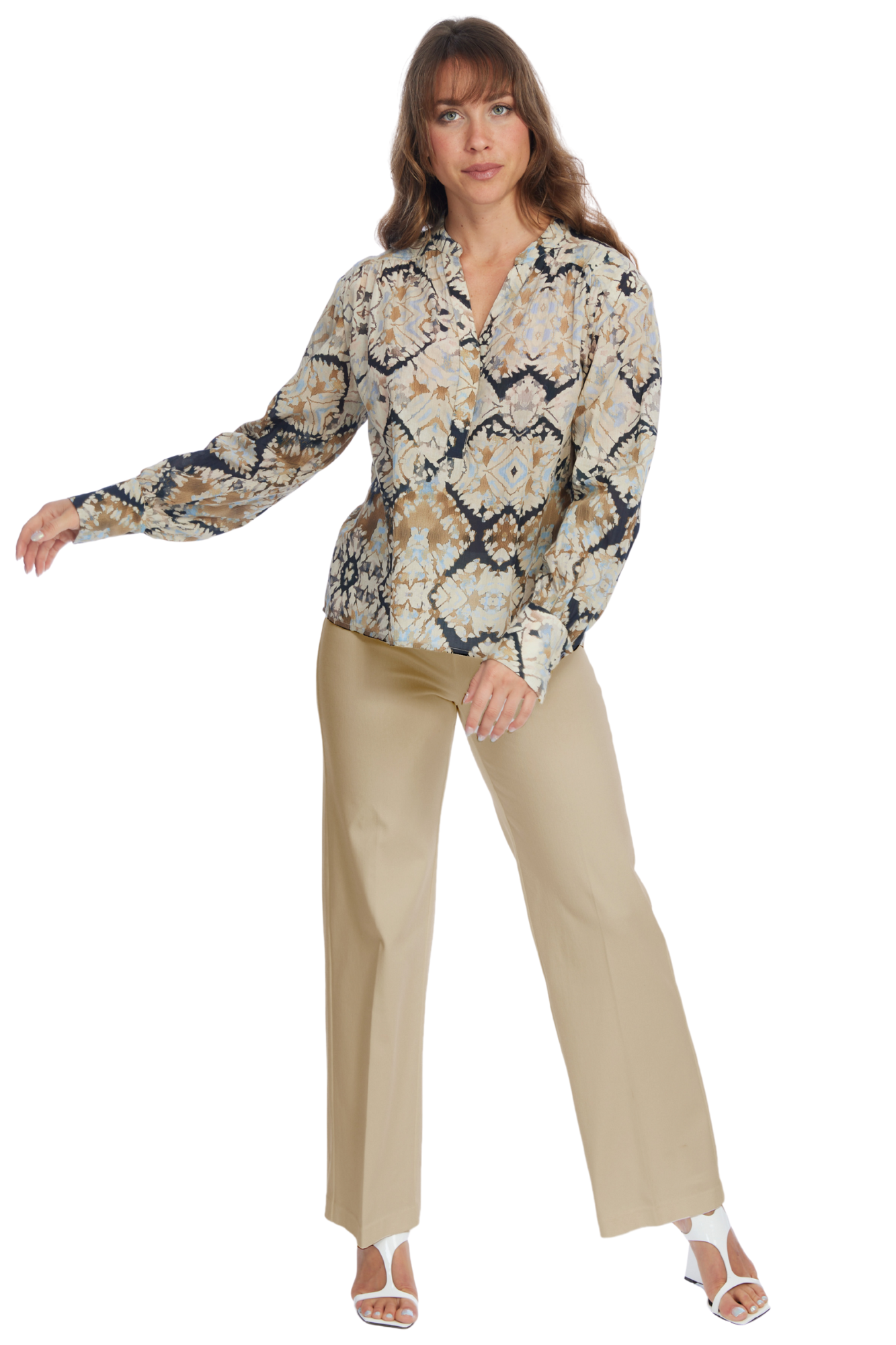 LIOR Women's Mini Flare Pull On Pant 30" Inseam Soft Cotton Khaki Denim Jean-"Stella"