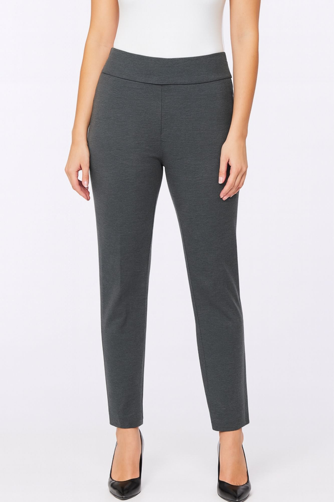 Women's Soft Heather Grey Ponte Pant - Pull On - Tapered Ankle Pant - "Lisha"