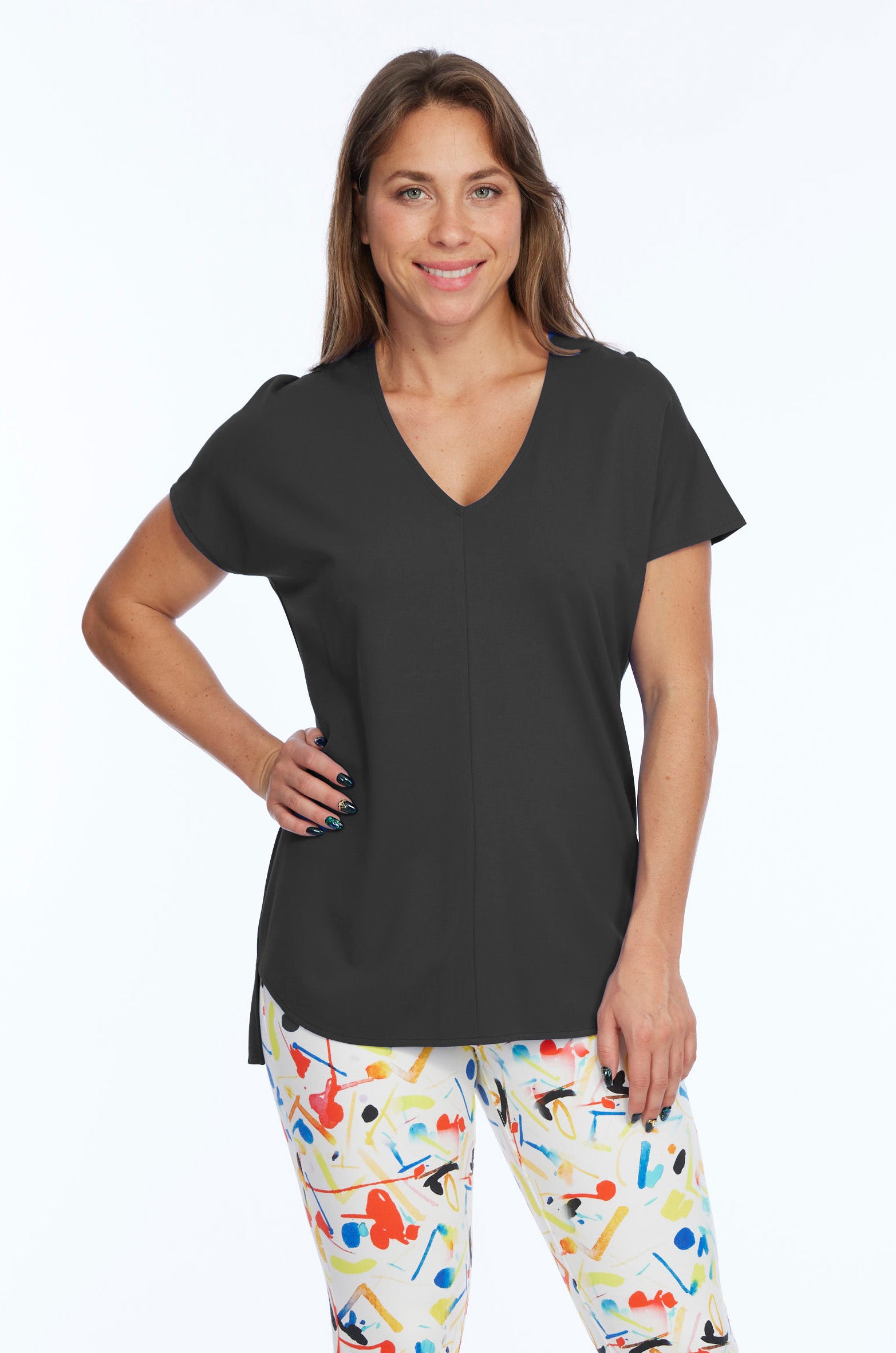Women's Premium Short Sleeve Knit Black Top Zoe LIOR