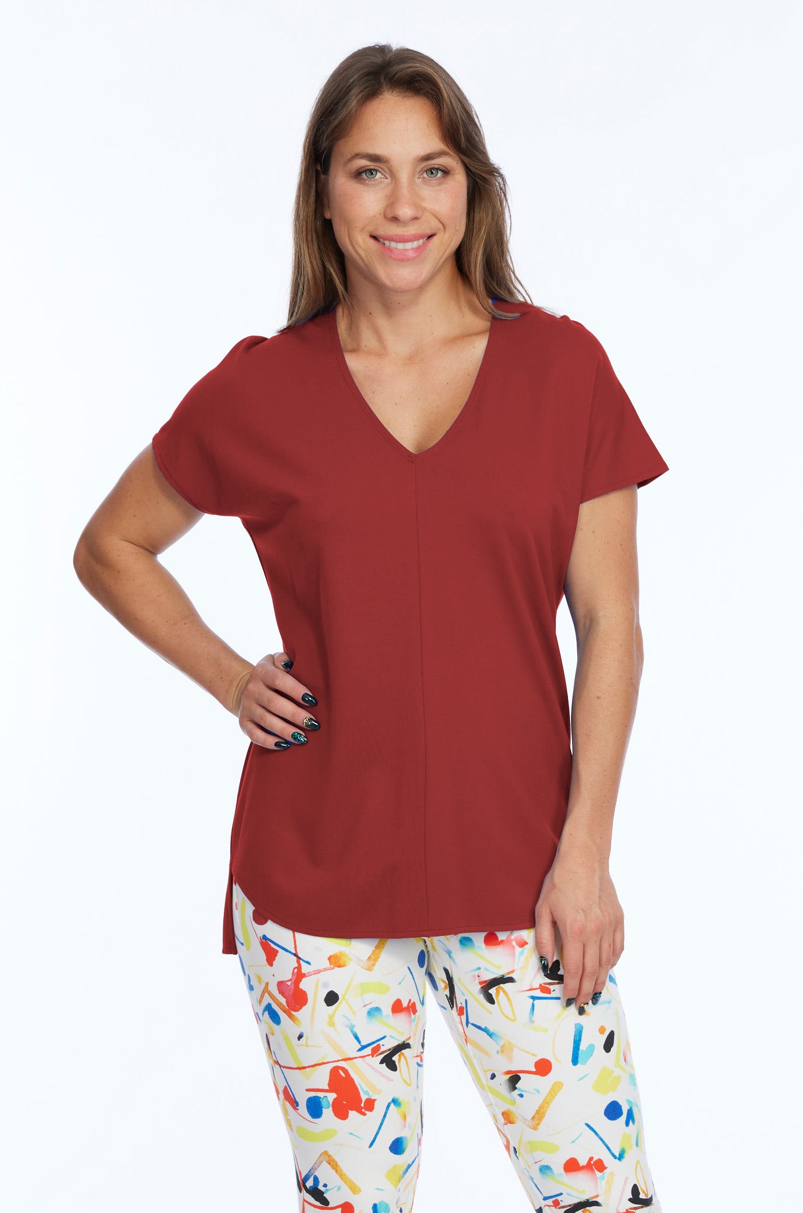 Women's Premium Short Sleeve Knit Red Wine Top Zoe LIOR