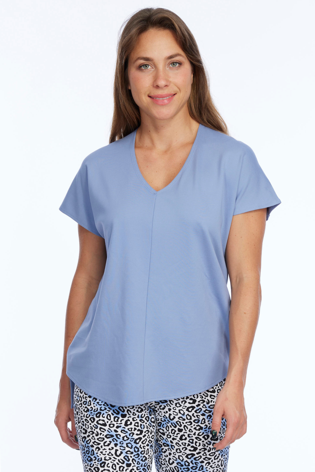 Women's Premium Short Sleeve Knit Steel Blue Top Zoe LIOR