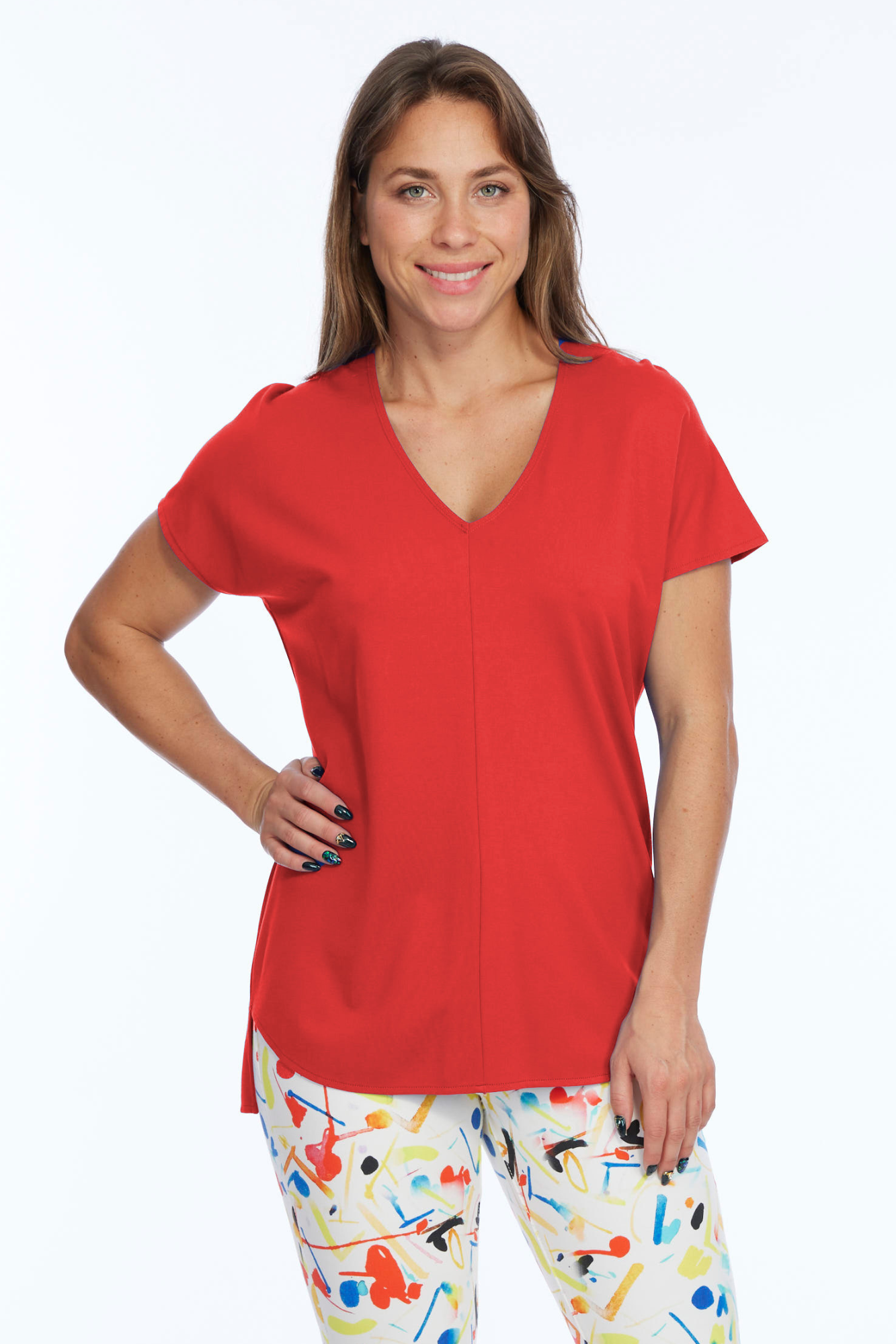 Women's Premium Short Sleeve Knit True Red Top Zoe LIOR