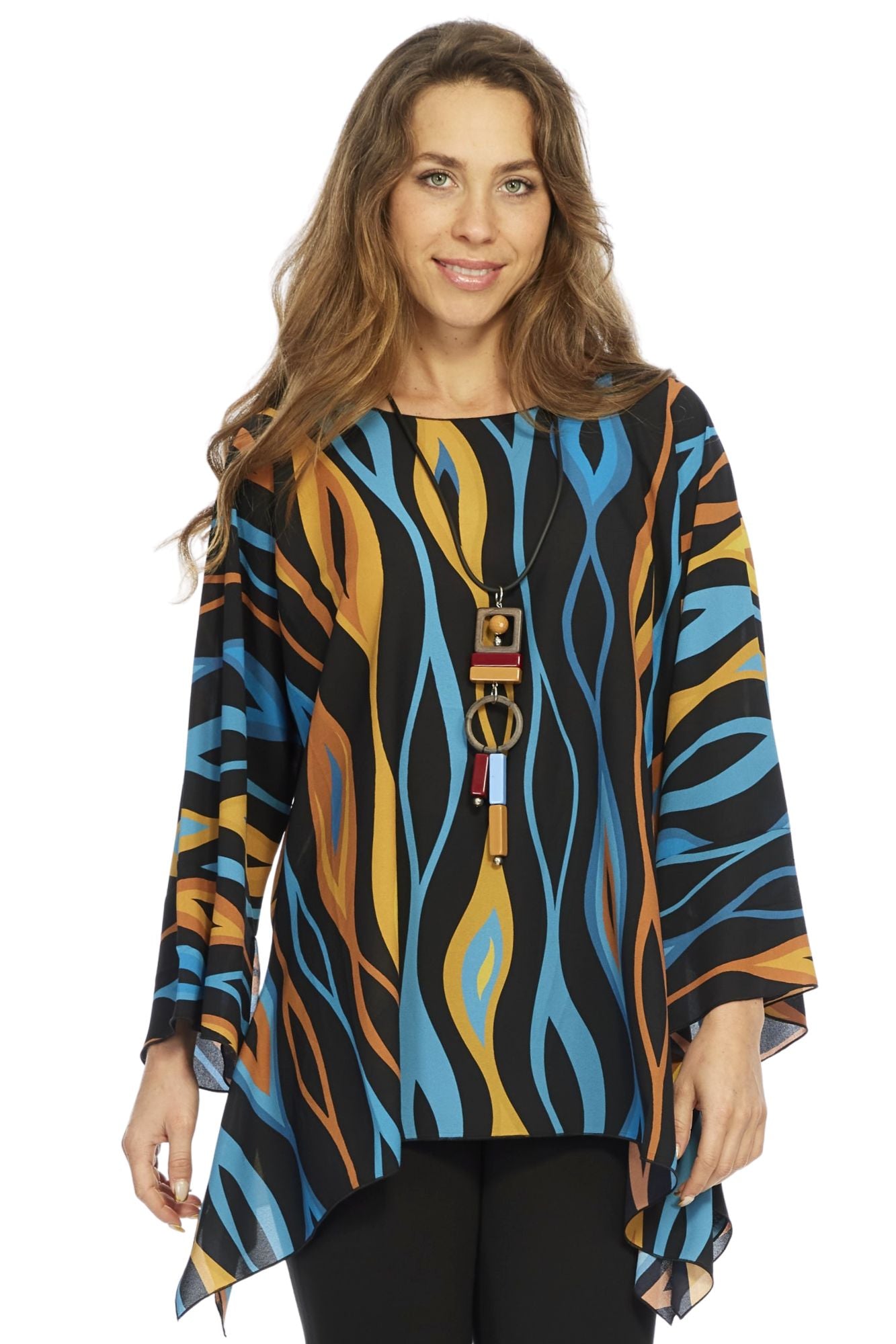 Multi Flame Print Sheer Long Sleeve Layering Top Flowy One Size LIOR